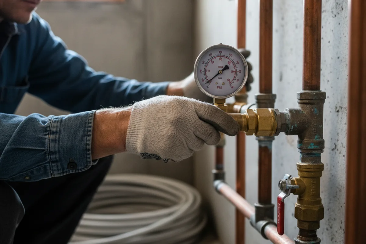 Pressure testing a repaired line during Water Line Repair in New Philadelphia
